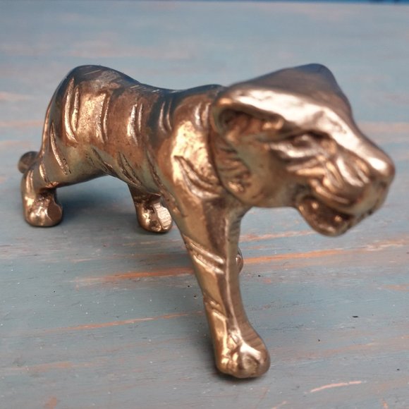 Brass Panther Vintage Animal Figurine Mid Century Modern Gold Metal Tiger Lion - Picture 7 of 16